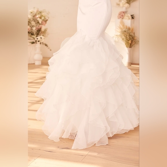 Lulus Extravagance White Ruffled Organza Mermaid Maxi Dress 4 Wedding Bridal - Picture 6 of 11